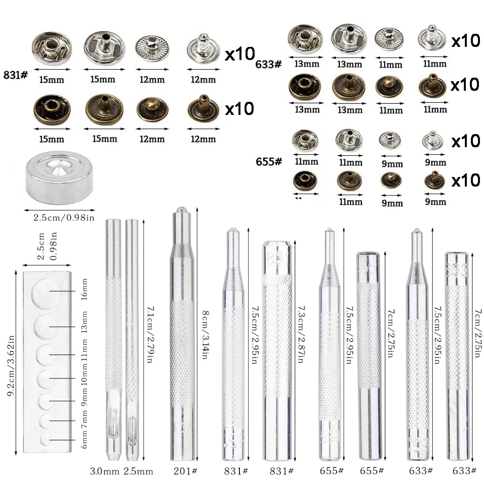 Leather craft tools leather hardware LMDZ Leather Snap Fasteners Kit Metal Button Snaps Press Studs Installation Tools Clothing Leather Jacket Jeans Wear
