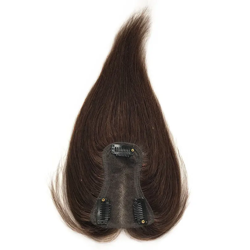 여성용 천연 색상 레이스 토퍼, 스트레이트 인모 조각, 3 클립, 다크 브라운 색상, 25cm 토피, 10 인치, 8x11cm