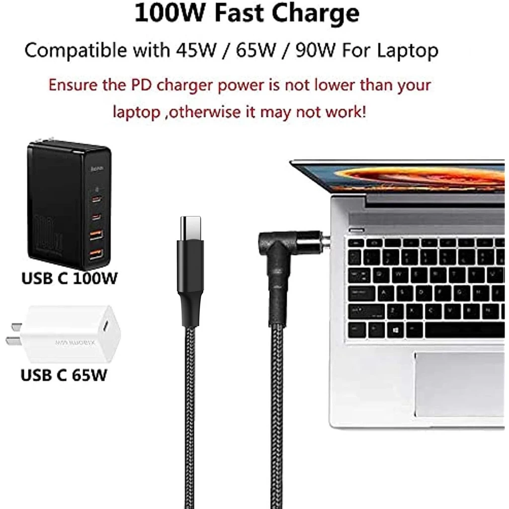 100W 유형 C 5.5x2.5mm 남성 변환기 케이블 DC 노트북 USB C PD Asus Lenovo Toshiba 노트북 (18-20V) 용 고속 충전 코드