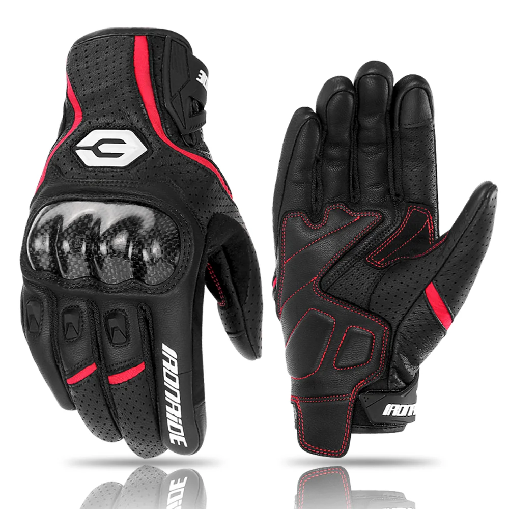 Waterproof Breathable Full Finger Goatskin Leather Motorcycle Gloves