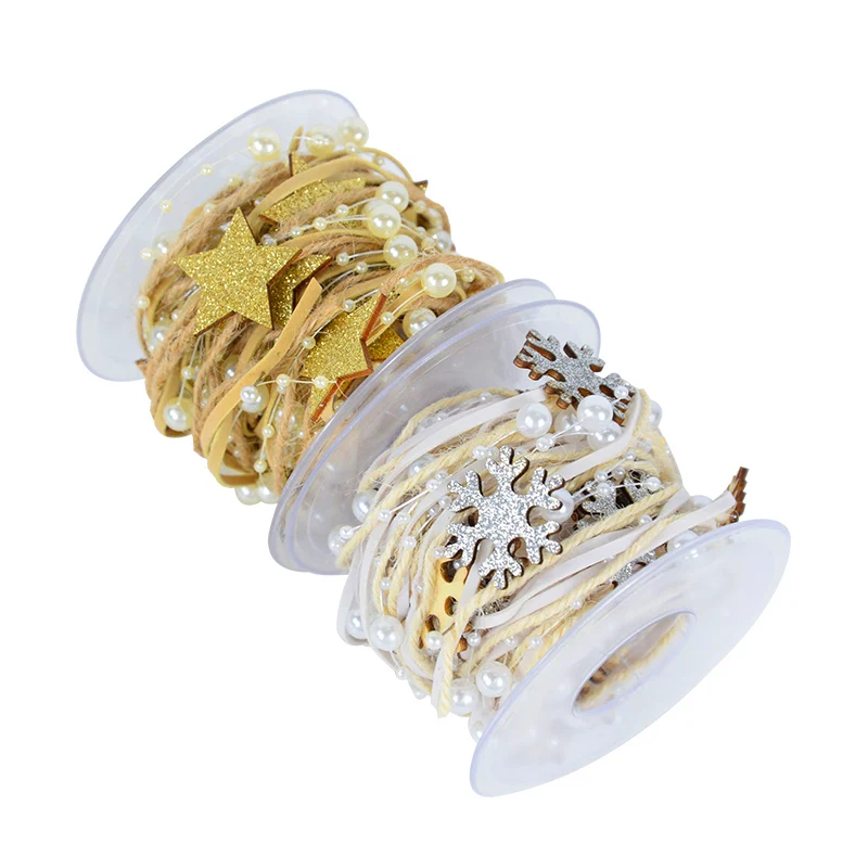 1/2M Christmas Ribbon Decoration Star Bead Chain Ribbon Xmas Tree Ornament DIY Christmas Gift Box Packaging 2026 New Year Natal