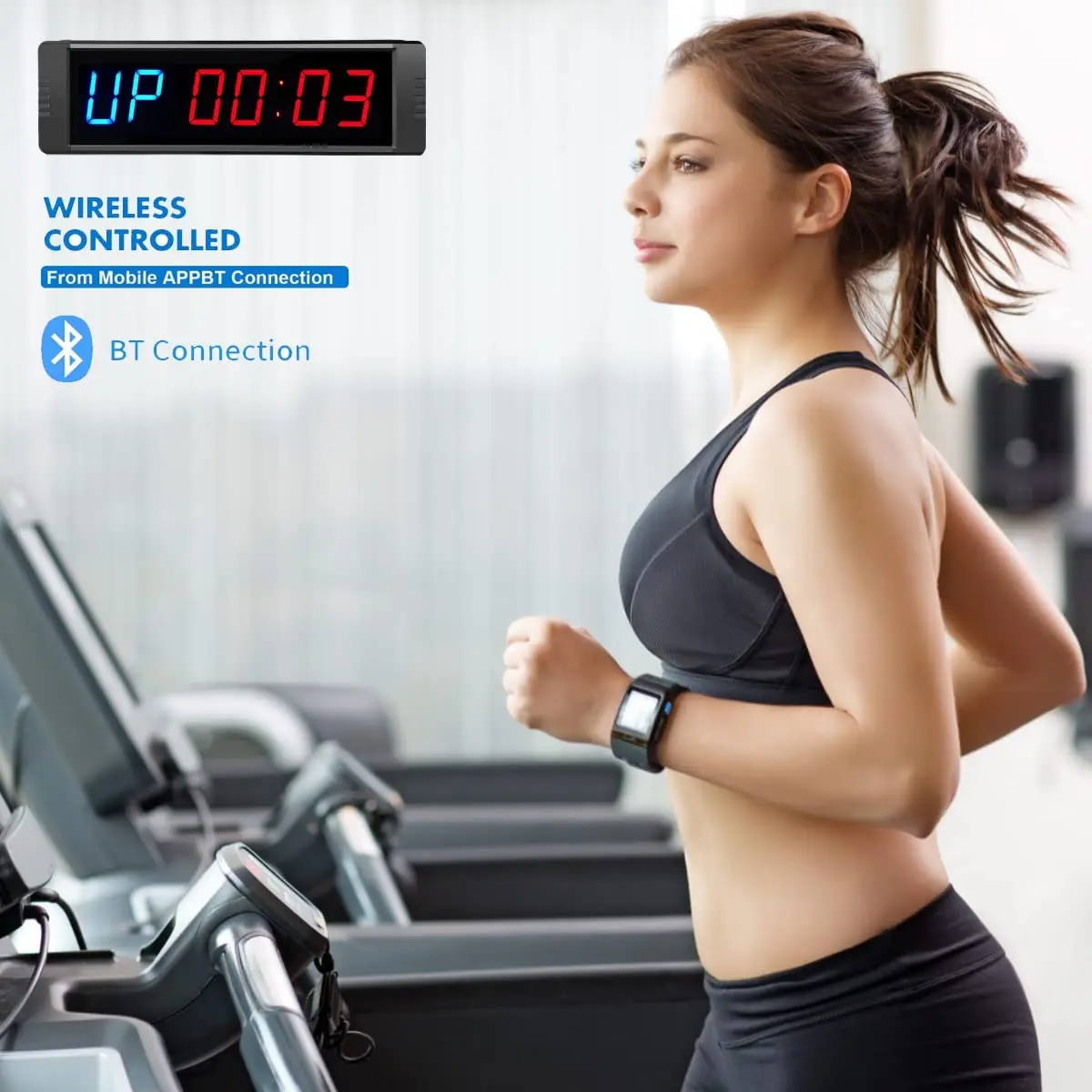Btbsign Workout Gym Timer with Remote and Bluetooth Control by Phone App LED Training Interval Workouts Clock Count Down Up 6