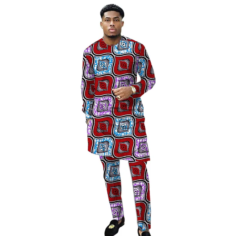 African clothing men's print set shirt with trouser patchwork Ankara ...