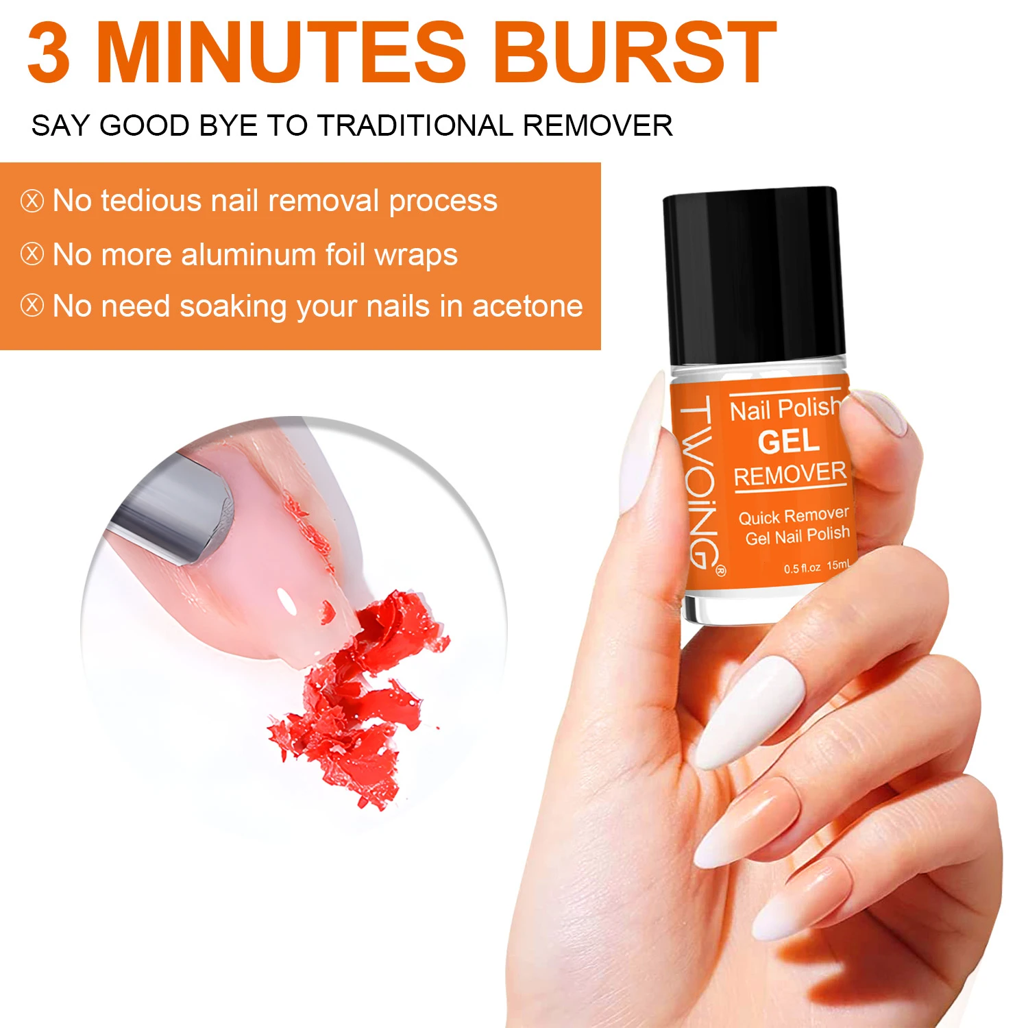 15ml Quick & Easy Gel Nail Polish Remover by No Soak or Wrap Needed, UV Gel Polishes in 2-3 Minutes, Paraben & Formaldehyde Free 2