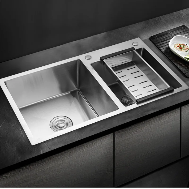 Stainless Steel Double Sink Wash Dishes With Drainer Deep Hidden Sink Bathroom Kitchen Accessories kitchen sink,bathroom sink