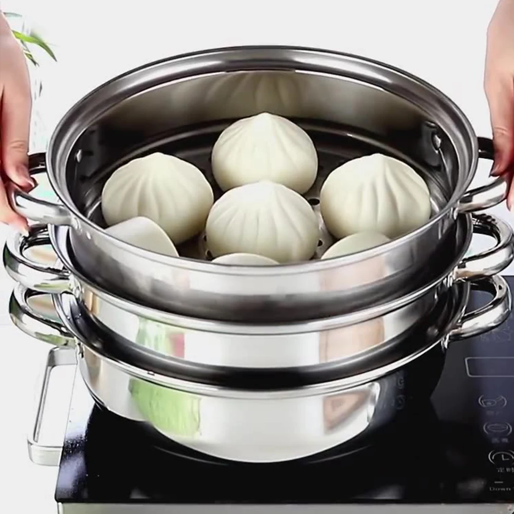 3 Tier Steamer Pot for Cooking with Lid Stainless Steel Steam Pot Multipurpose Steamer for Vegetable Dumpling Stock Sauce Food