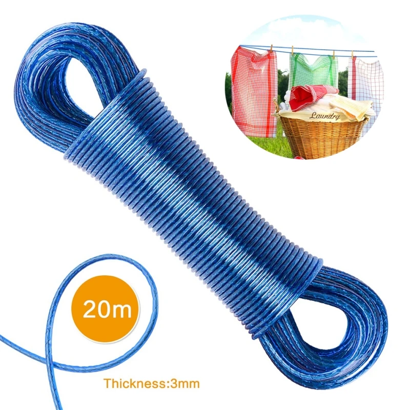 Clothing Drying Rope Steel Core 20M Drying Laundry Clothes Lines Thick Strong Indoor Outdoors Garden Travel Supplies