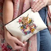 1pc Highland Cow Cosmetic Bag Stylish Floral Design Durable Makeup Organizer Ideal Travel Toiletry Tote Womens Cosmetic Pouch 2