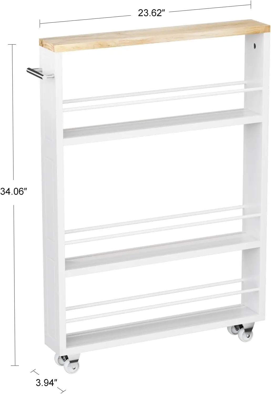 KLM 4 Tier White Slim Storage Cart with Handle, Slide Out Storage Rolling Utility Cart for Kitchen, Laundry, Narrow Places 6