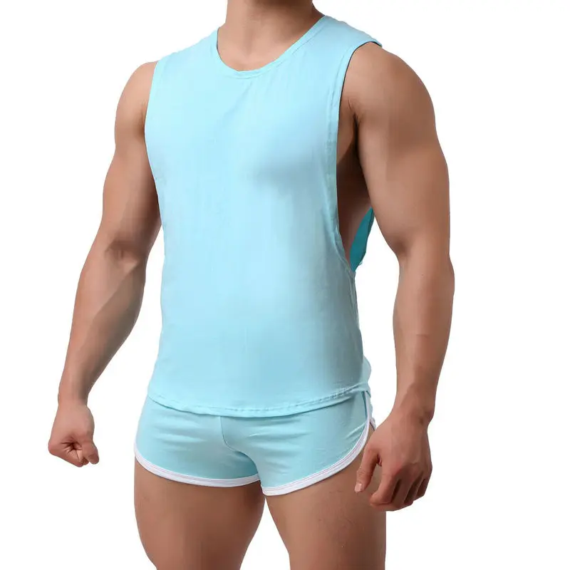 Mens Undershirts Cotton Summer Sport Vest Loose Sleeveless T-shirt Fitness Tops Casual Sweat Shorts Underwear Or Men Clothes Set