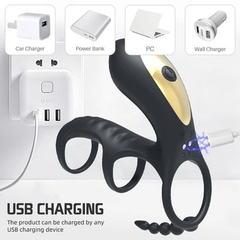 3 IN 1 Clit Vibrator Delayed Ejaculation Penis Ring Clitoral Stimulator Cock Ring Butt Plug Anal Plug Erotic Sex Toys for Couple 3