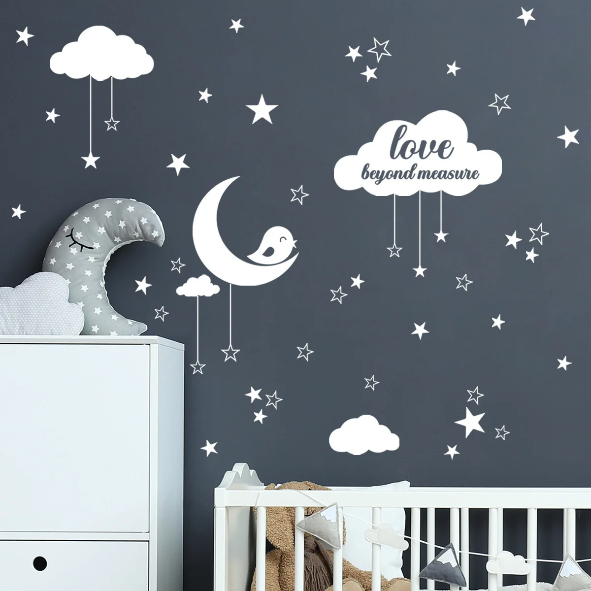29*50cm Clouds, Moon And Stars English Wall Sticker Backwall Living Room Living Room Bedroom Study Decorative Mural Wall Sticker