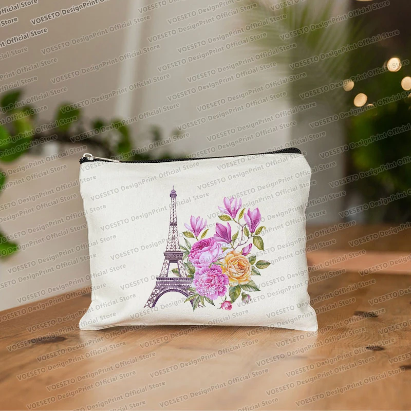 Paris Eiffel Tower Printing  Makeup Bag Travel Neceser Toiletry Organizer Pouch Female Canvas Zipper Cosmetic Bags Best Gift 2