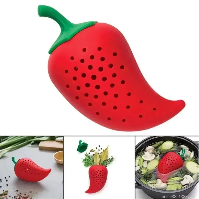 Creative Chili Shape Spice Filter Stew and Soup Silicone Seasoning Bag  Herbal Infusion Kit Practical Kitchen Tools Cooking Tool