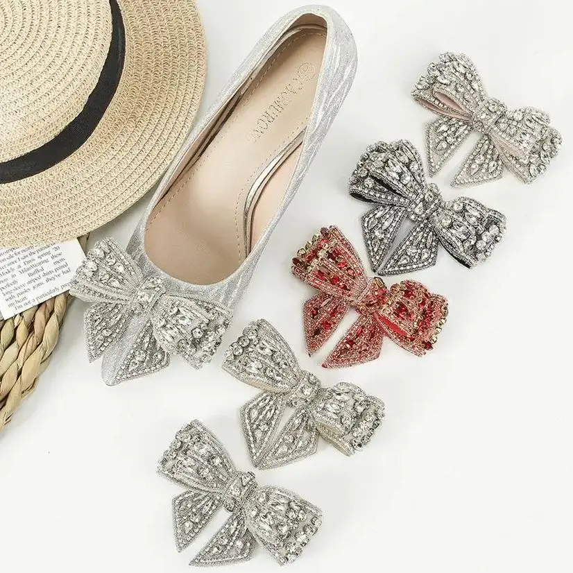 1pc Strass Schuhe Dekorationen Materialien Bogen glänzende Schuhe Blumen schmuck Schuhe Zubehör Hochzeit Braut/kein Schuh clip