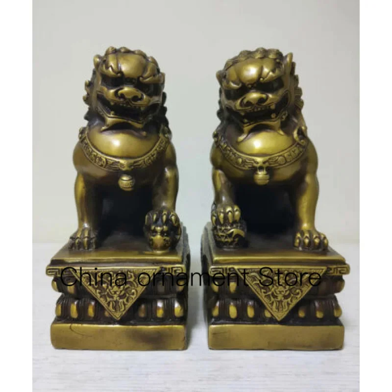 

Antique Bronze Feng Shui Fu Dog Guard Lion Lion Ball Animal Pair Lion Statue