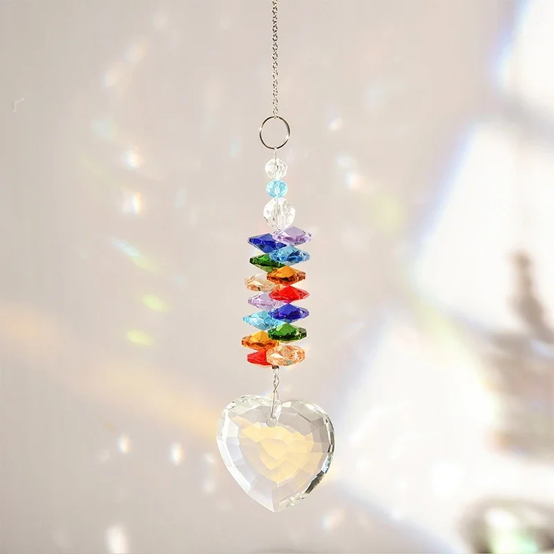 Crystal Suncatcher Rainbow Prism Light Catcher Heart Crystal Pendant Window Hanging Wind Chime Car Charm Garden Home Decoration