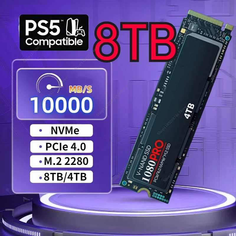

Original SSD 1080PRO M.2 2280 NVMe Internal Solid State Drive 1TB 2TB 4TB 8TB Read 12000MB/s PCIe 5.0 for Desktop PC Laptop PS5