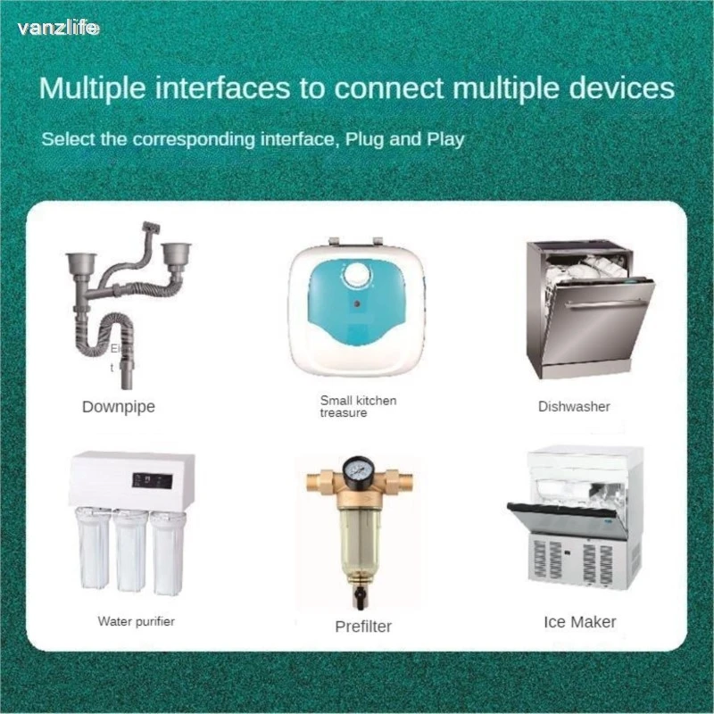 Kitchen Water Drainer Tee Draining Pipe Front Filter Washing Machine Water Purifier Anti-Overflow Pipe Connector
