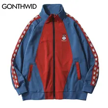 

Hip Hop Vintage Jacket Streetwear Mens Embroidery Color Block Patchwork Zipper Jackets 2022 Spring Harajuku Varsity Cotton Coats