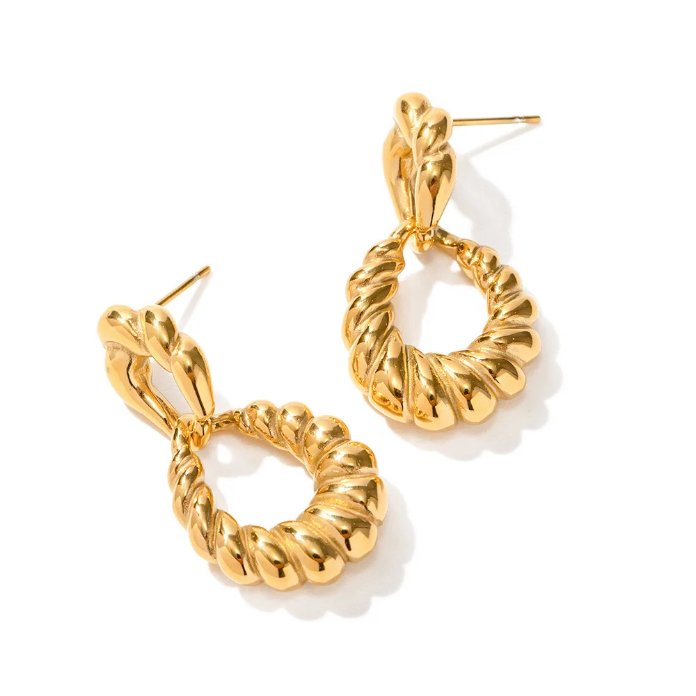 

Stainless Steel PVD 18K Gold Plated Tarnish Waterproof Simply Twist Hoop Earrings For Woman Jewelry Wholesale Trendy