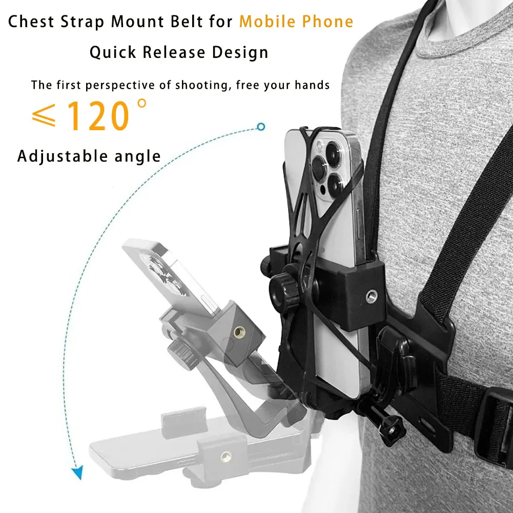 Hands-Free Rotating Phone Mount Chest Strap for Action Cameras & Smartphones