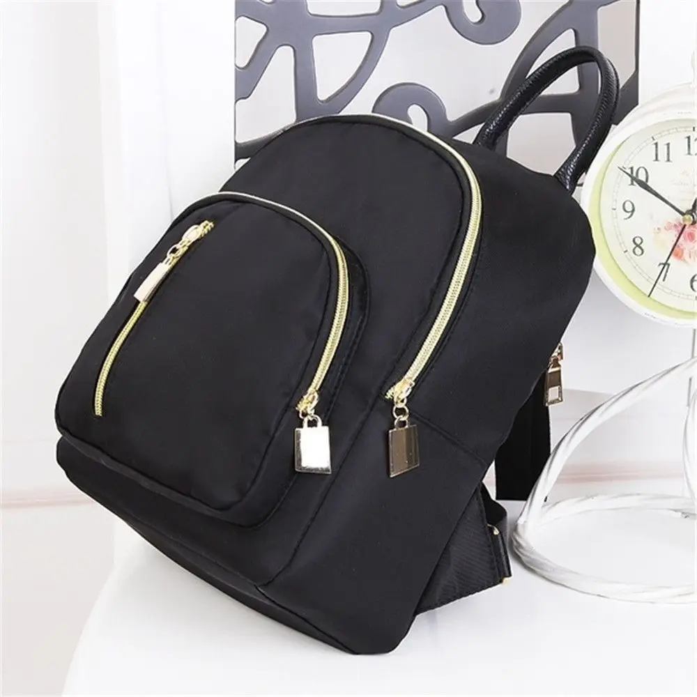 Mini zaino da donna nero alla moda, borsa da ragazza multifunzione, borsa da giorno in tessuto Oxford, utile borsa a tracolla da viaggio - immagine 2