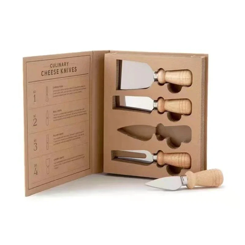 4pcs/6pcs Oak Cheese Knife Set Cheese Knife and Butter Kraft Paper Box Packaging Tools Suit