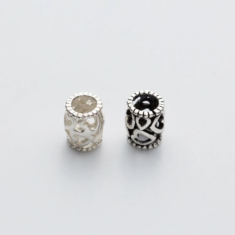 

100% Real Sterling 925 Silver Through-hole Septal Beads Charm Heart Pattern Diy Material Accessory For Bracelet Necklace T0340
