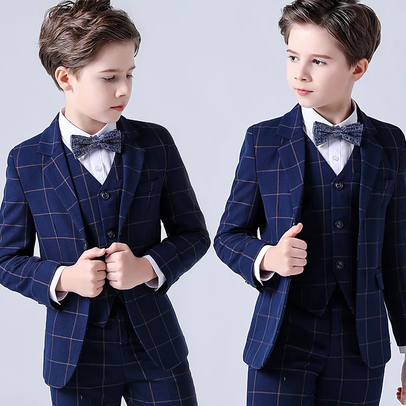 Top Quality Big Boys Suit For Wedding Teenager Kids Formal Tuxedo Dress Children Photograph Blazer Party Performance Costume