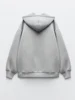 Autumn Winter Warm Long Gray Bomber Jacket With Hood Long Sleeve Big Pocket Zipper Jacket Coat Women Casual Outerwear Coat Tops 2