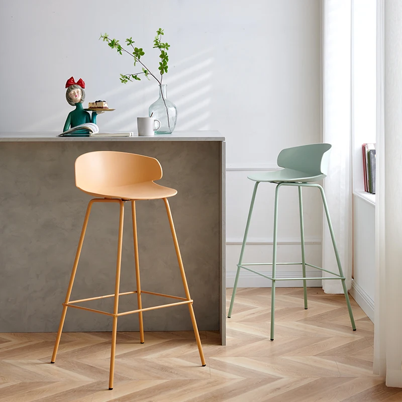 

Modern Simple Bar Chair Designer Light Luxury Durable High Stools Kitchen with Backrest Nordic Front Desk Plastic Bar Stools