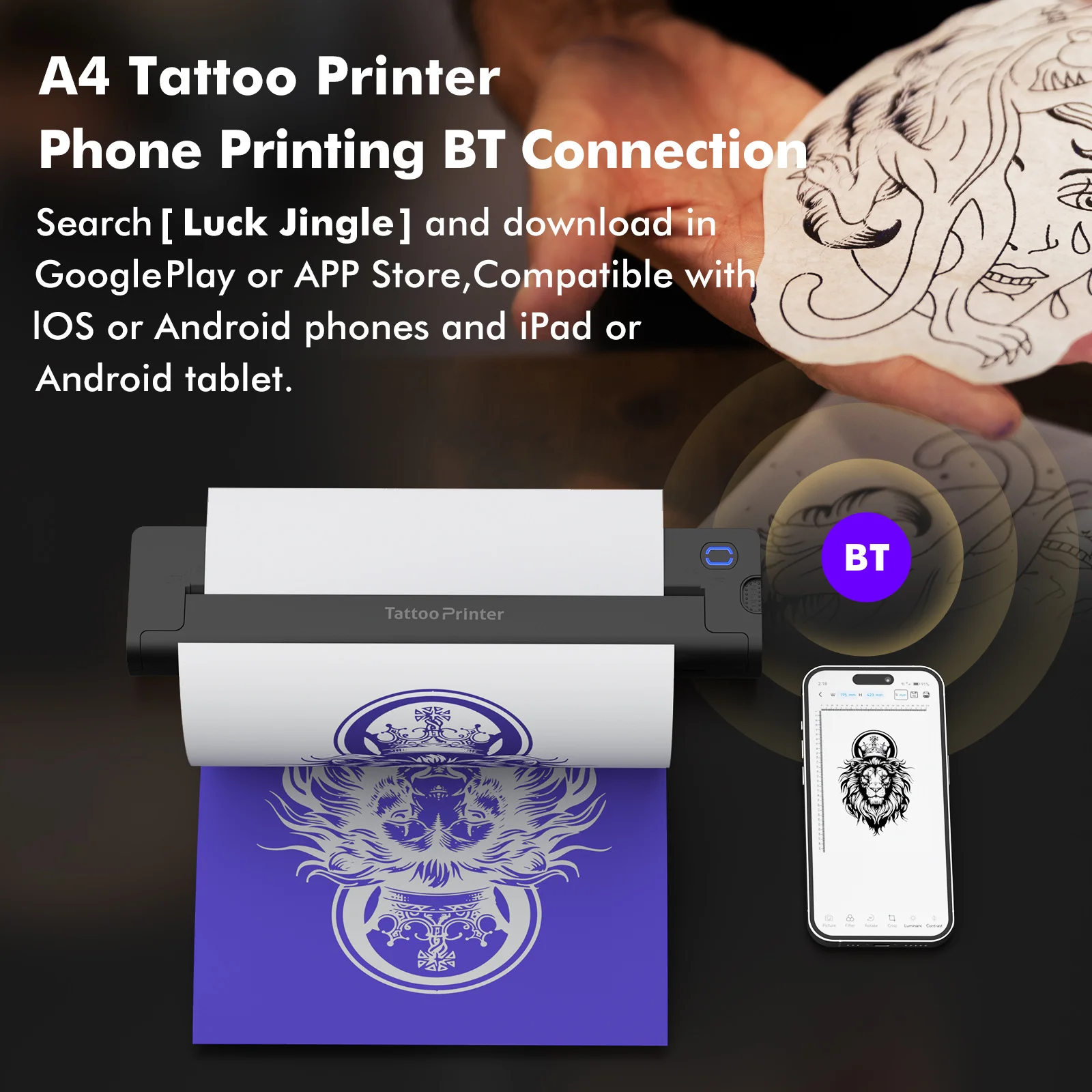 Tattoo Transfer Printer Automatic Fast Printing Bluetooth Portable Tattoo Stencil Maker Suitable For Small Business Wireless