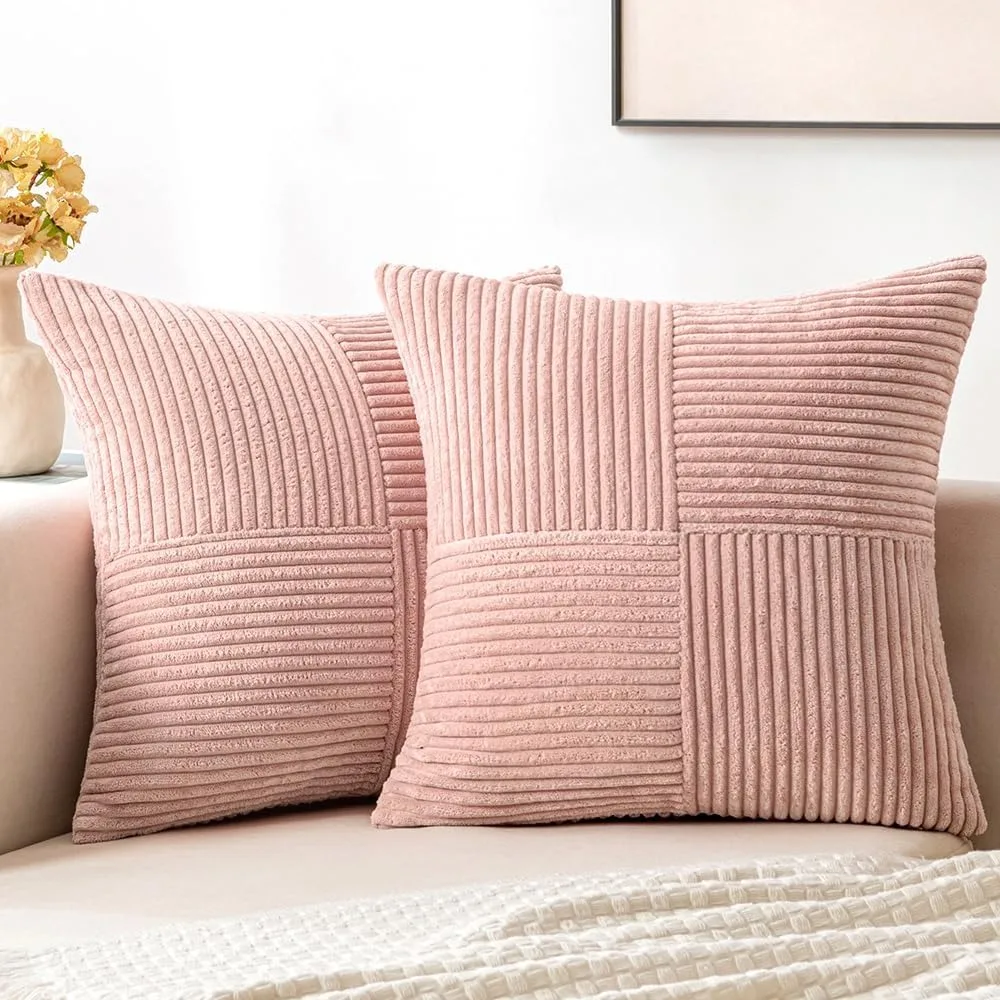 

Pink Throw Pillow Covers with Corduroy Cushion Case 18x18 Cute and Soft Boho Decorative Pillows Covers for Bed Couch Sofa 45x45