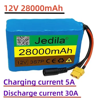 100%New12V 28Ah New Battery Pack 3S7P 28A Same Port Charge and Discharge Balanced BMS 12V Power Supply E-boat + 2A Charger