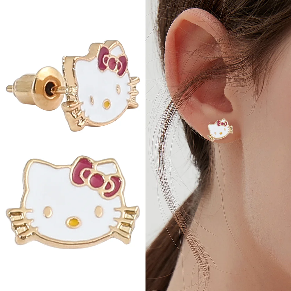 Boucles d'oreilles Anime Sanurgente Hello Kitty pour femmes et filles,  boucles d'oreilles à clous d'oreille, insigne blanc, figurine de dessin  animé