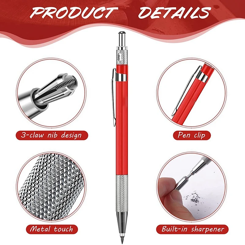 2 Pcs Silver Streak Welders Pencil with 24 Pcs 2.0 mm Round Refills  Mechanical Pencil with Built in Sharpener Metal Woodworking Pencil Marker  Marking Tool for Tube Fitter Steel Welder Fabrication: Buy