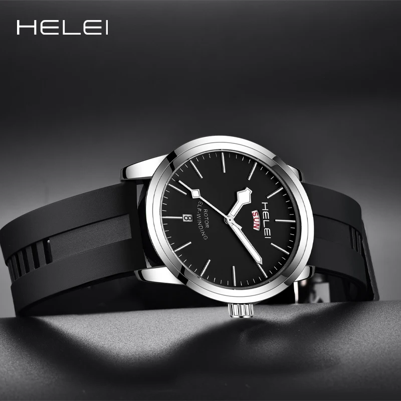HELEI Luxury Men's Watches Business Silicone Strap Fashion Quartz Wristwatch Waterproof Men's Watches Men's Luxury Watches