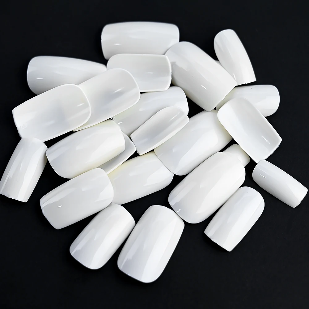 100pcs 밀크 화이트/핑크 스퀘어 짧은 라운드 틀린 손톱 전체 커버 아크릴 가짜 손톱 손톱에 부드러운 재사용 가능한 프레스 가짜 손톱