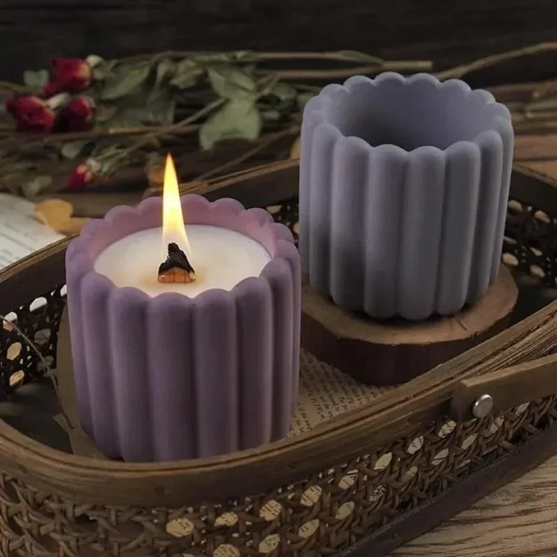 Candle Cup Silicone Mold DIY Cement Gypsum Candle Jar Silicone Mold Aromatherapy Gypsum Vertical Stripe