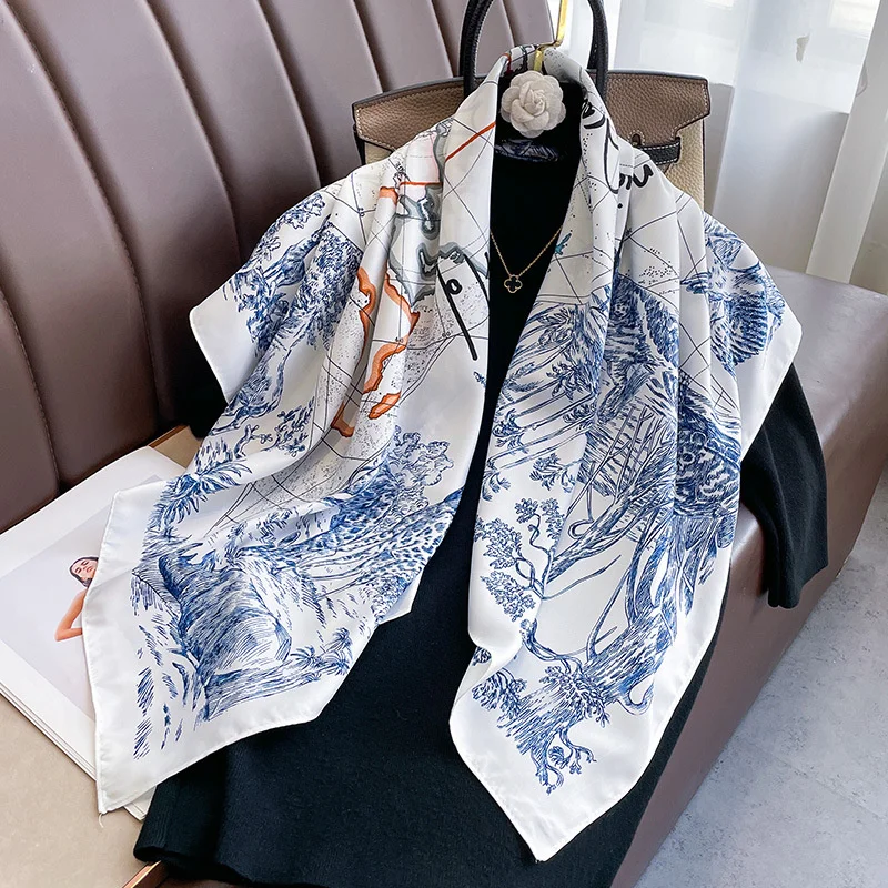 Seiden schal Scarf top Head wraps für Frauen Luxus Design Haars chals 90*90cm Schals Hijab Foulard Bandana Femme Kopftuch – Detail 18