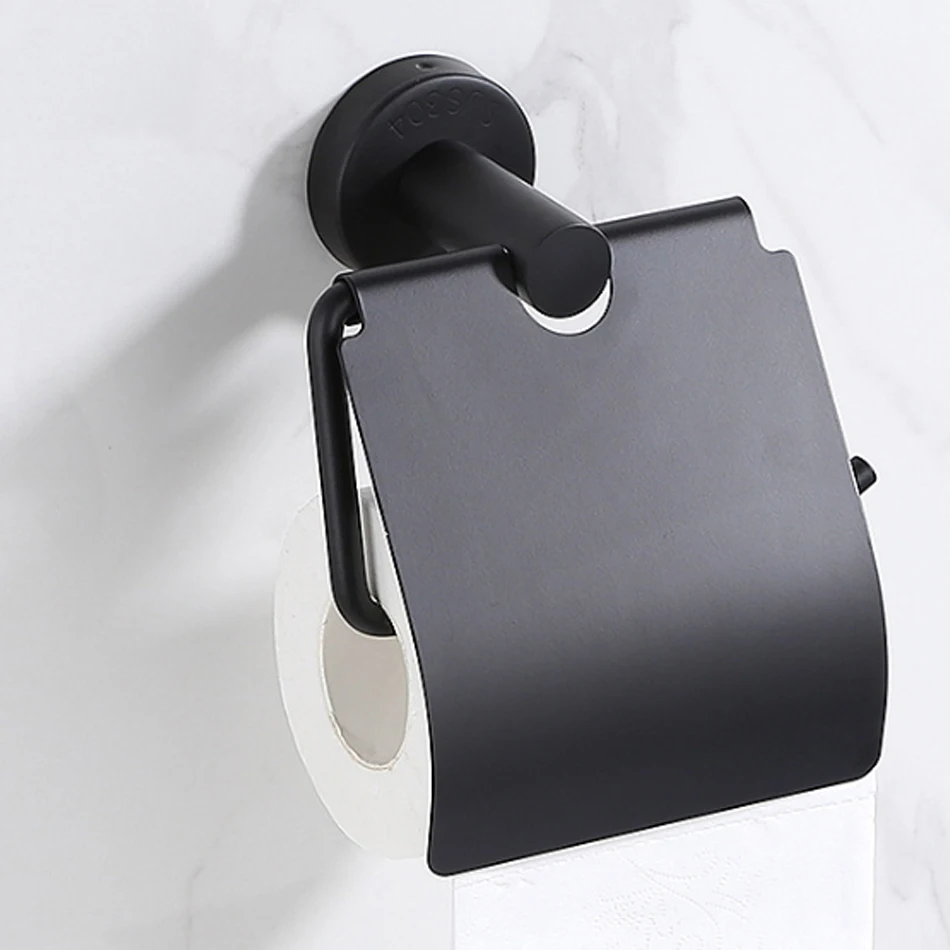 

Toilet Paper Roll Holder Stainless Steel Black Brushed Wall Mounted Kitchen Bathroom Lavatory WC Paper Towel Hanger Shelf Cover