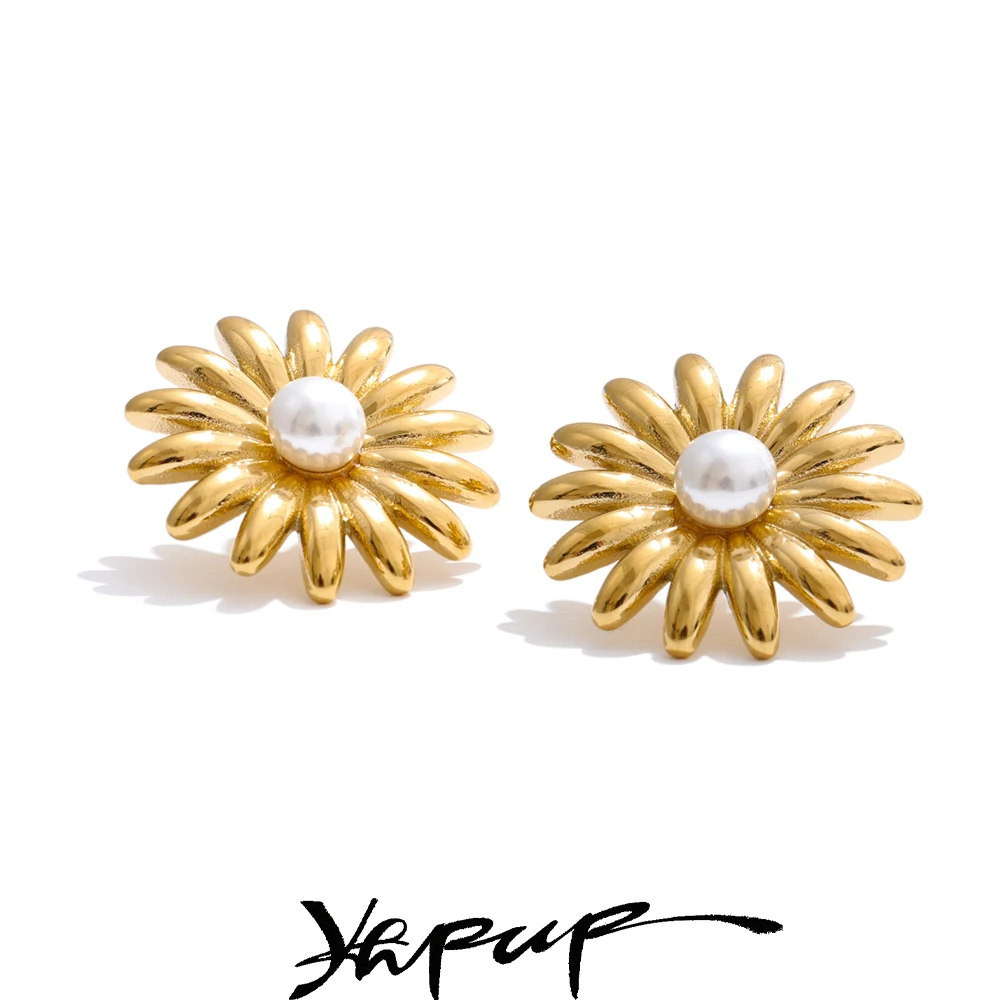 Yhpup Stud Earrings Stainless Steel Pearl