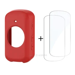 Premium TPU Silicone Case with Tempered Glass Screen Protector - 2 - Pack - Garmin Edeg 530 (Red 1)