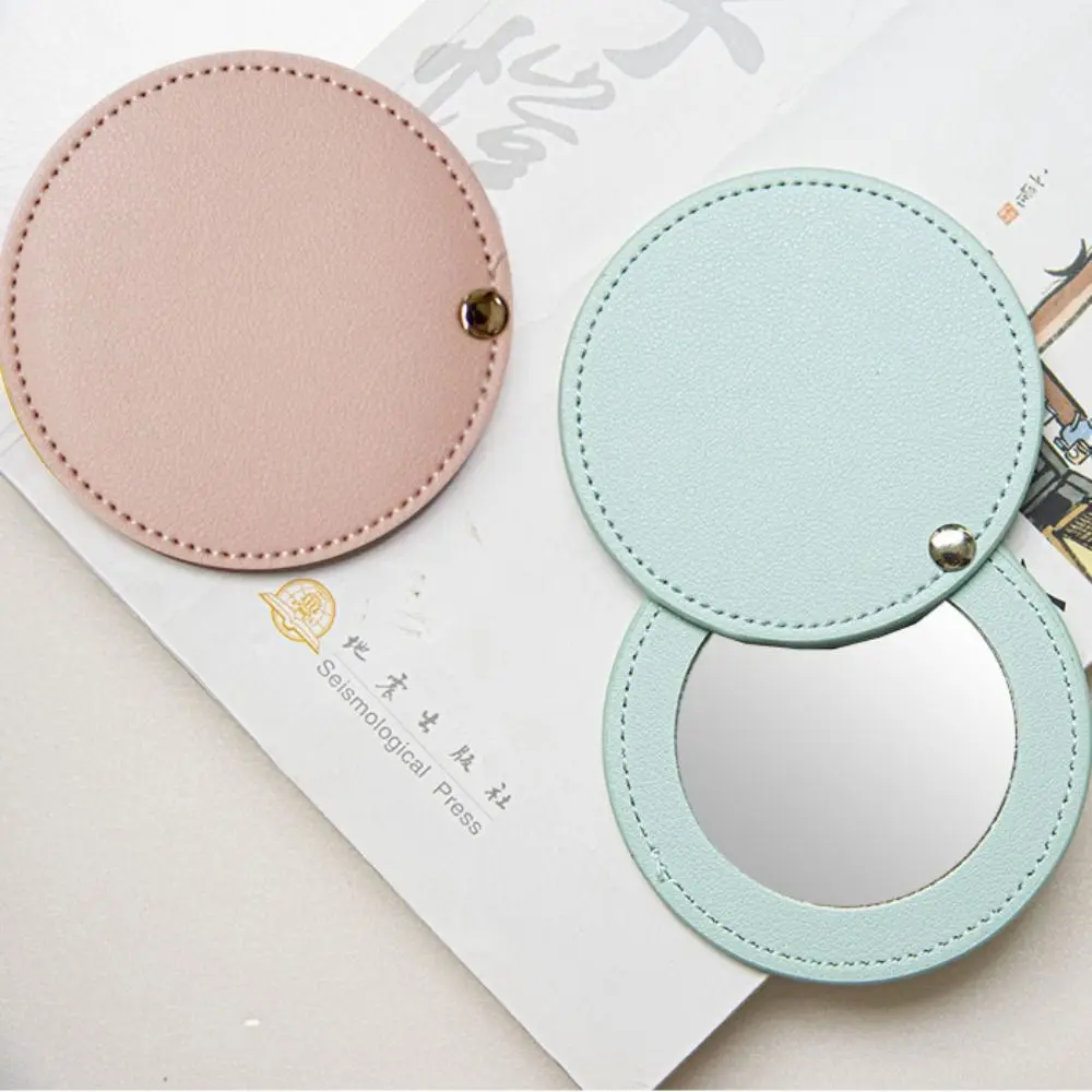 Makeup Mirror 1PC PU Leather Makeup Mirror Round Ultra-Thin Lightweight Cosmetic Mirror Mini Solid Color Portable Travel Pocket