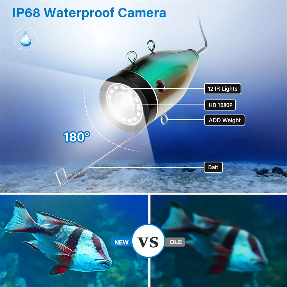 10" DVR Fish Finder Underwater Fishing Camera HD 1280*720 Screen with 16GB Card 12pcs LED 1080P 15/30M Camera For ICE Fishing