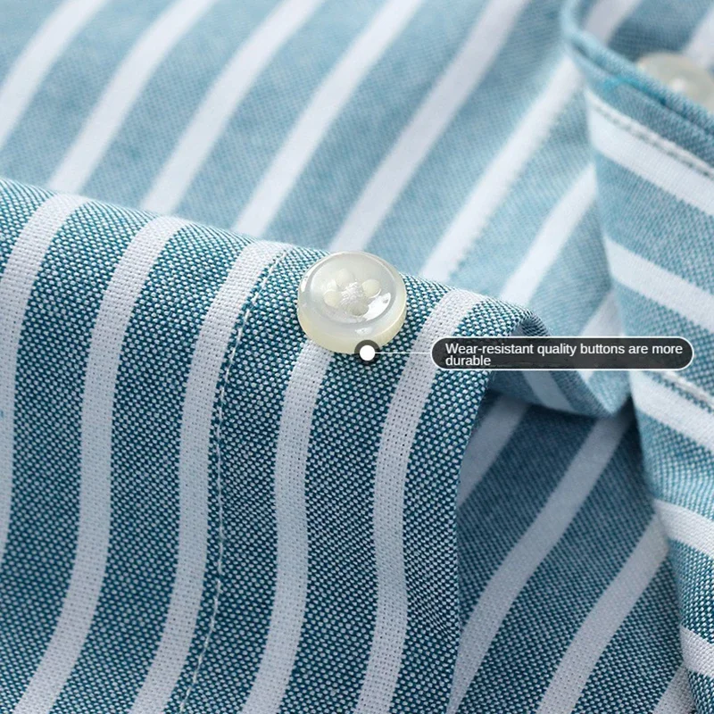 Men Pure Cotton Oxford Short Sleeve Shirts Classic Vintage Single Pocket Embroidery Casual Shirt Standard Button Workwear Shirts