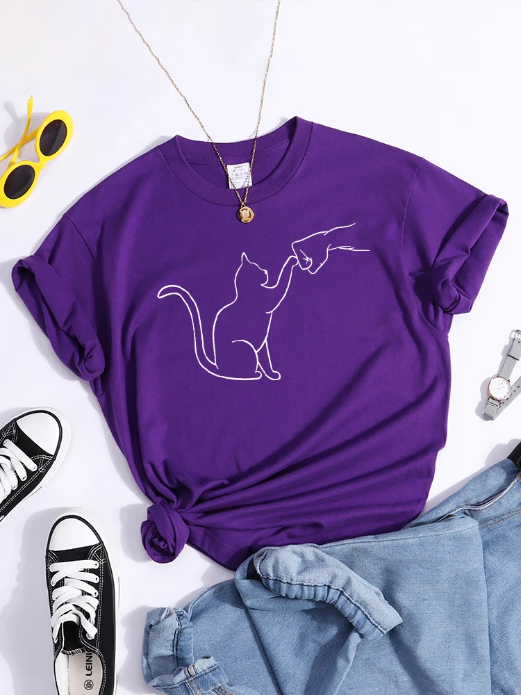 Agreement With Cat Prints T-Shirt Street Creativity Tee Top Trend Individual T-Shirt Hipster Comfortable  Women Tee Shirt