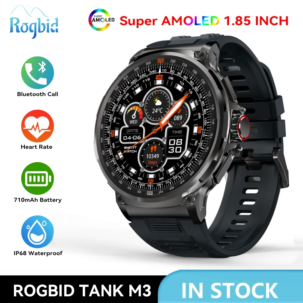 

Rogbid Tank M3 Smart Watch 1.85 Inch AMOLED Digital Fitness Watch Bluetooth Call Military Smart Watch For Men Women