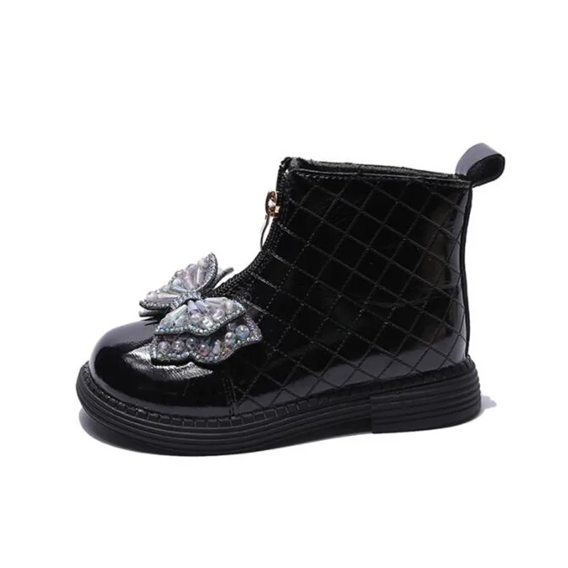 

Кожаные ботинки с бантом для девочек, новинка сезона осень-зима 2022, детские модные короткие ботинки, кожаные ботинки с плюшевой подкладкой для малышей